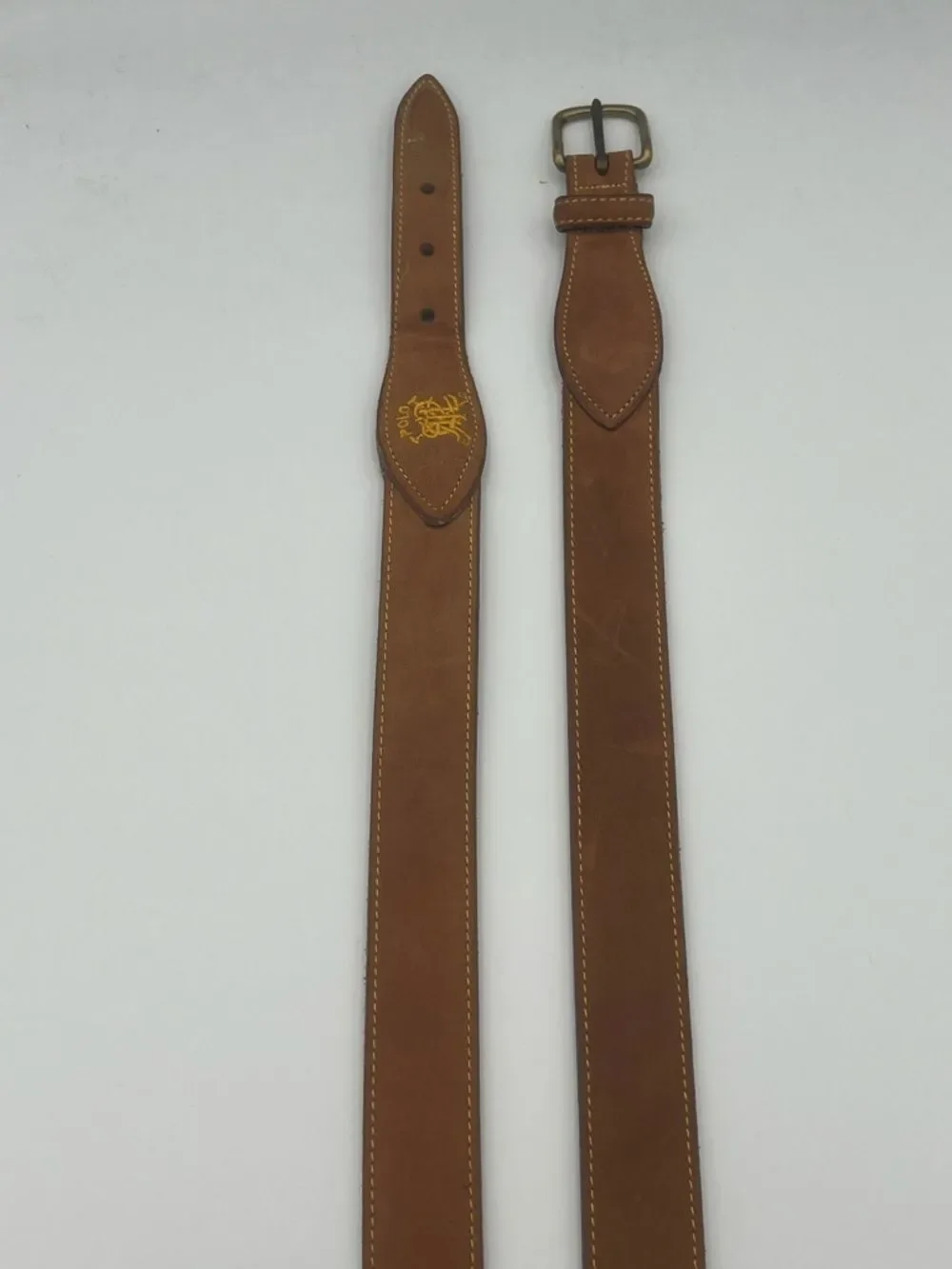 Vintage Ralph Lauren Brown Suede Leather Belt with Brass Buckle 40